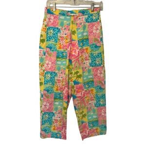 Vtg BRIGGS Womens Pants Capri Size 6 90s Tropical‎ Hawaiian Coconut Girl Kawaii